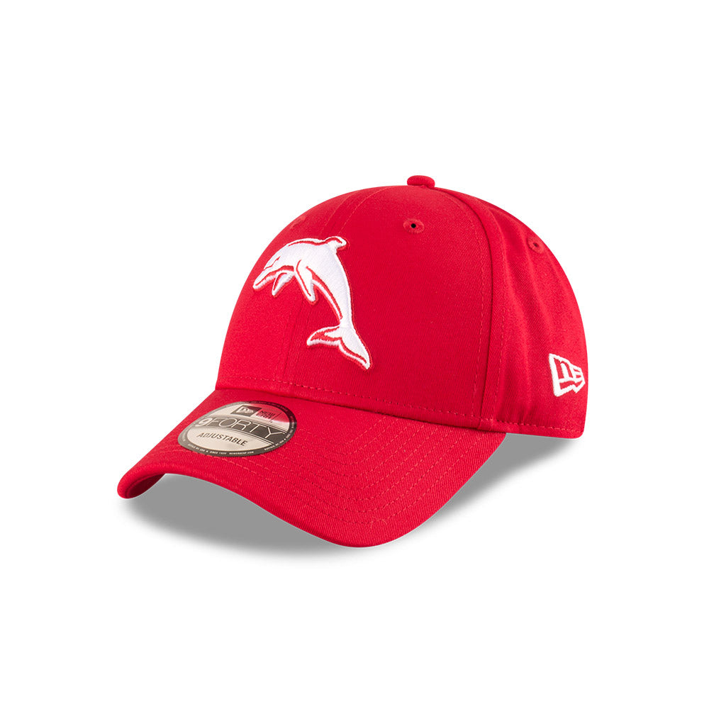 The Dolphins Hat - 2025 NRL Badged Red OTC 9Forty Strapback Cap - New Era